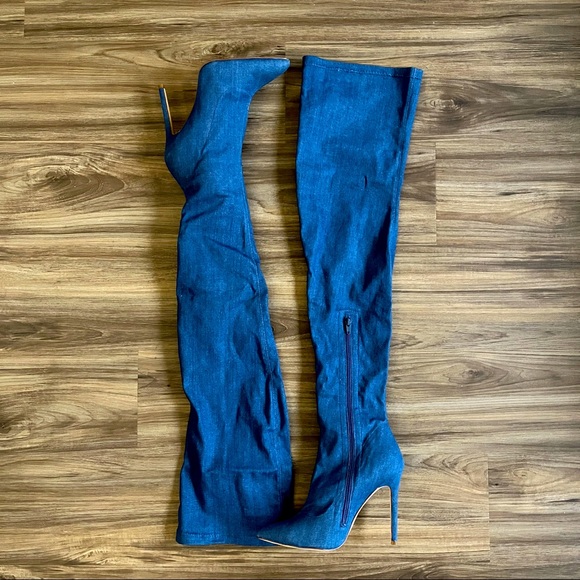 GoJane Shoes - Denim Long Thigh High Boots